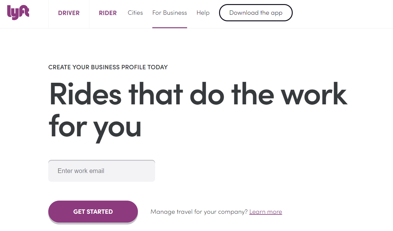 Lyft homepage