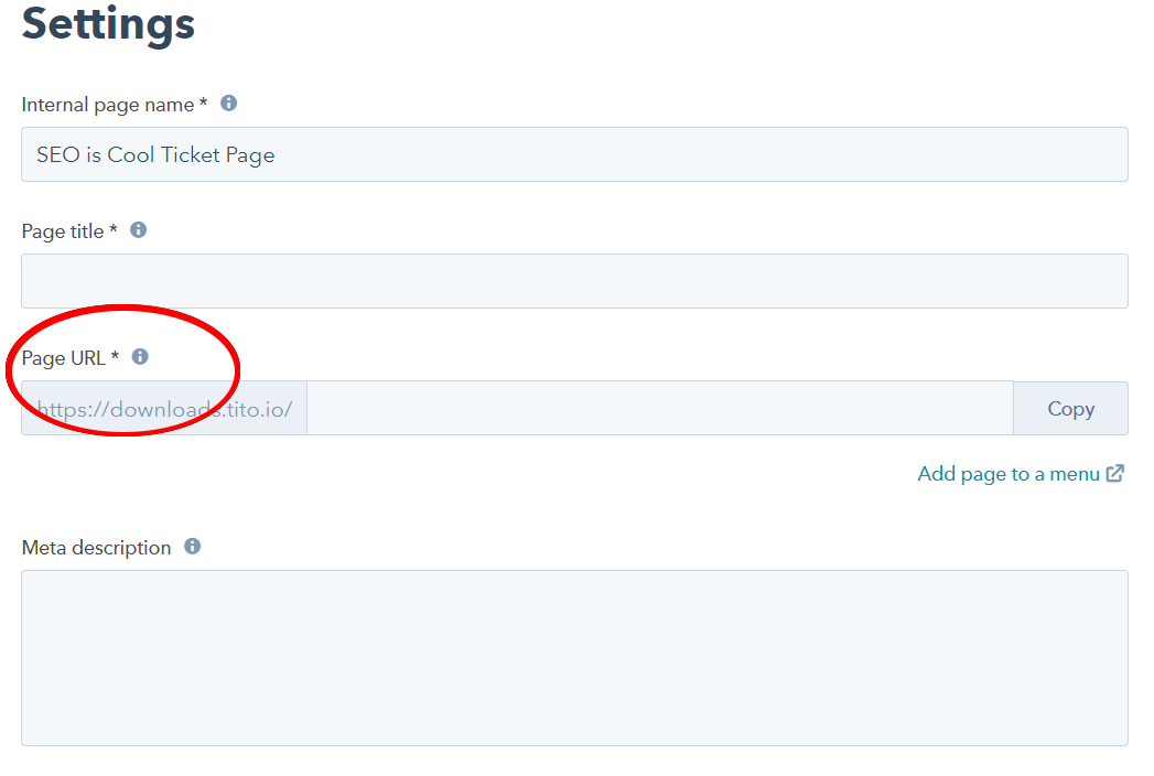 Page URL in Hubspot