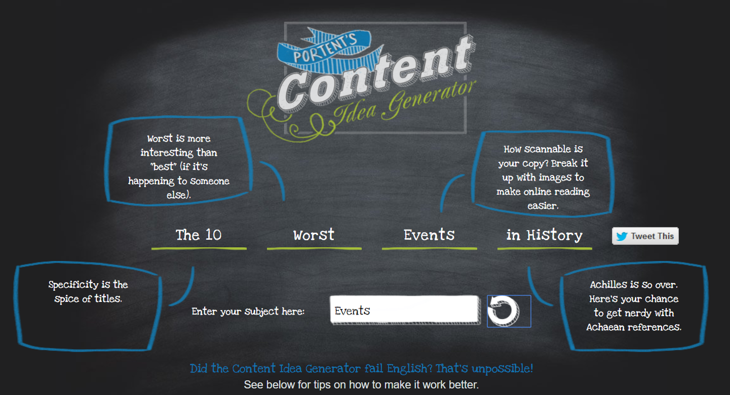 Productivity tools Portent Content Idea Generator 2