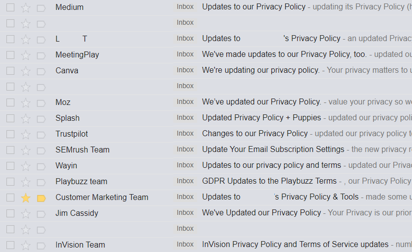 privacy policy update emails