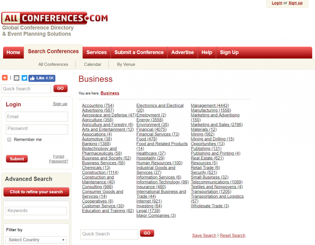 Event Listing Sites all types of conference