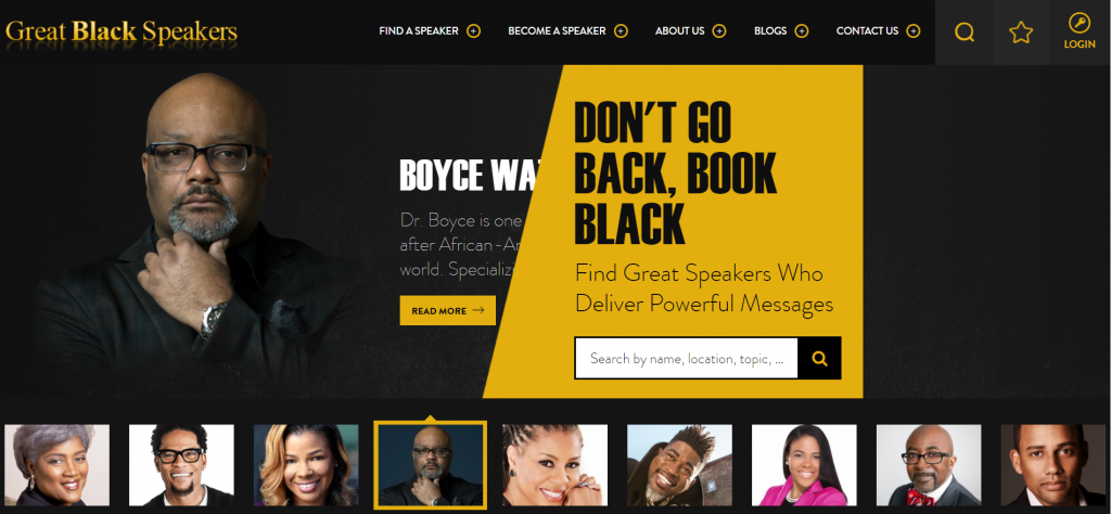 Conference guest speaker website Great Black Speakers