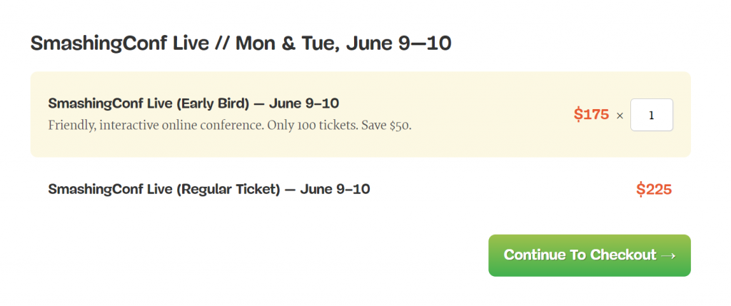 SmashingConf Live Early Bird and Regular Ticket module